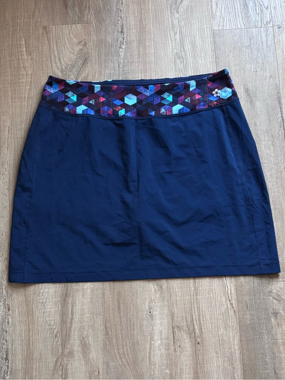 Tuff Athletics Navy Mini Skirt with Colorful Geometric Waistband